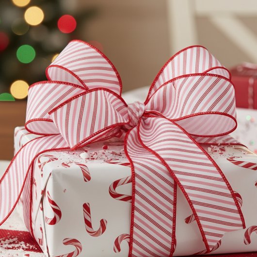 1.5" Pink and Red Candy Cane Striped Xmas Ripsband