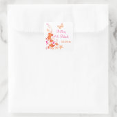 1,5" rosa, orange, weißer tropischer Hochzeitstick Quadratischer Aufkleber (Tasche)