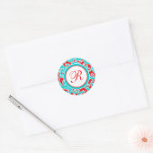 1,5" Round Blue Red White Damask Monogram Sticker (Umschlag)