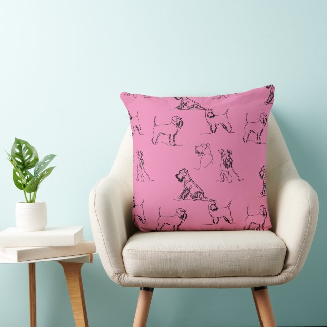 1-5 Schnauzer Line Art Pattern 001 Pink Kissen (Stuhl )