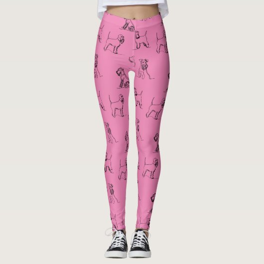 1-5 Schnauzer Line Art Pattern 001 Pink Leggings (Vorderseite)