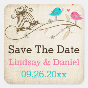 1,5" Whimsical Birds in Liebe Hochzeitsticker Quadratischer Aufkleber