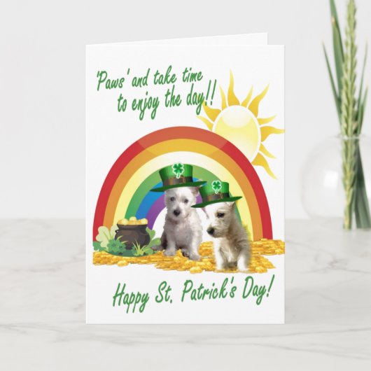 1. Adorable Westie Pups St. Patrick's Card Karte (Vorderseite)