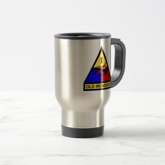 1. ANZEIGE alter Ironsides-Flecken Reisebecher (VorderseiteRechts)