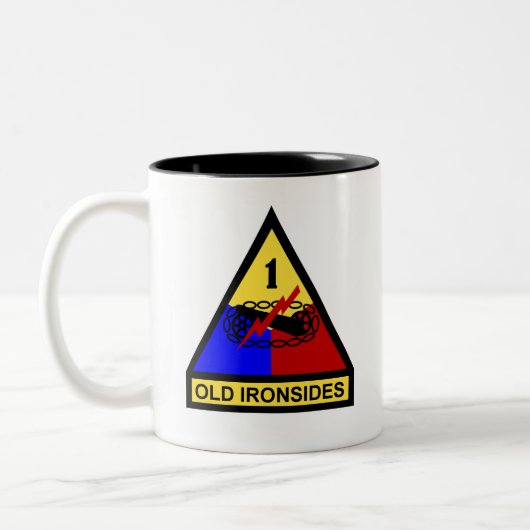 1. ANZEIGE alter Ironsides-Flecken Zweifarbige Tasse (Links)