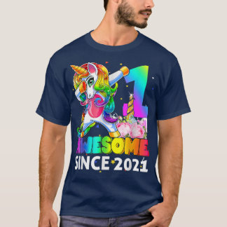 1 Awesome Since 2021 Dabbing Unicorn 1st Birthday  T-Shirt