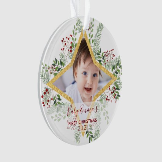1. Baby Chrismas Gold und Rot Ornament (Vorderseite)