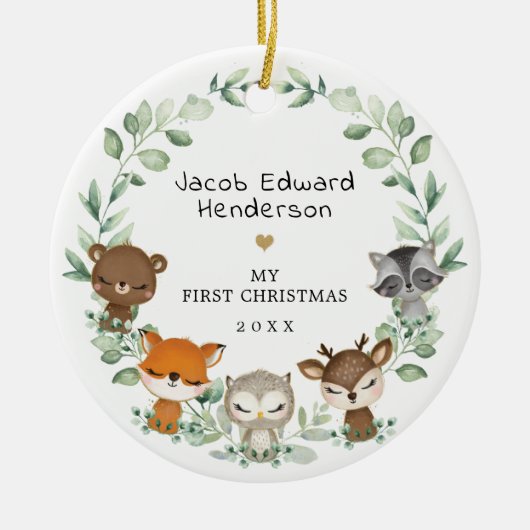 1. Baby Erste Weihnachtsweiden Grüntiere Keramik Ornament (Vorne)