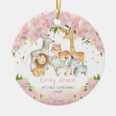 1. Baby First Christmas Blush Rose Gold Safari Keramik Ornament (Vorne)