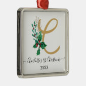 1. Baby First Christmas Monogram Holly Berry Gold Ornament Aus Metall (Rechts)
