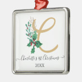 1. Baby First Christmas Monogram Holly Berry Gold Ornament Aus Metall (Links)
