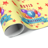 1. BABY Geburtstags-festliche bunte Ballone V10IZ1 Geschenkpapier (Rolleneckpunkt)