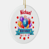 1. BABY Geburtstags-festliche bunte Ballone V10IZ Keramik Ornament (Rechts)