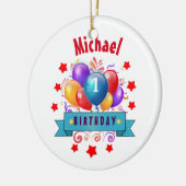 1. BABY Geburtstags-festliche bunte Ballone V10IZ Keramik Ornament (Links)