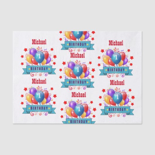 1. BABY Geburtstags-festliche bunte Ballone V10IZ Seidenpapier (Vorderseite)
