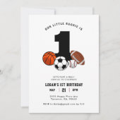 1 Ball Sports Theme Boy's 1. Geburtstag Einladung (Vorderseite)