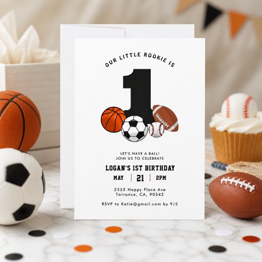 1 Ball Sports Theme Boy's 1. Geburtstag Einladung