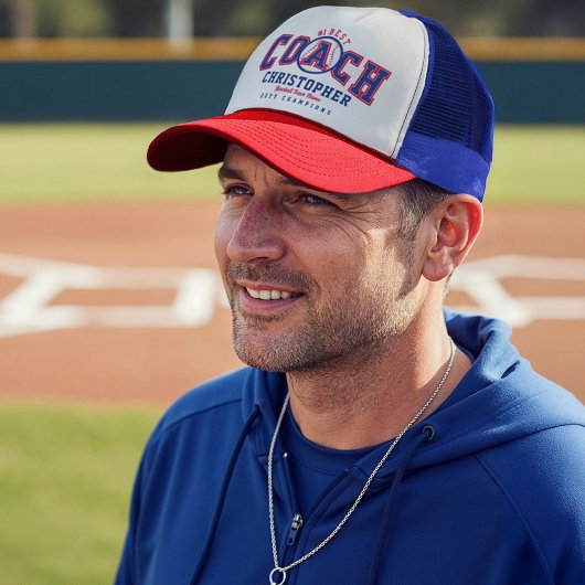 #1 Best Baseball Coach Fun Custom Name Team & Year Truckerkappe