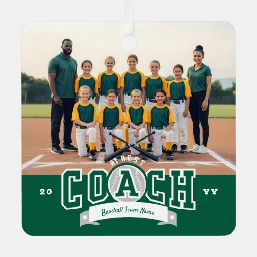 #1 Best Coach Baseball Team Photo Appreciation Ornament Aus Metall (Vorderseite)