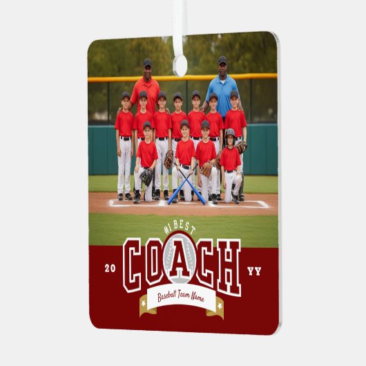 #1 Best Coach Baseball Team Photo Appreciation Ornament Aus Metall (Vorderseite links)