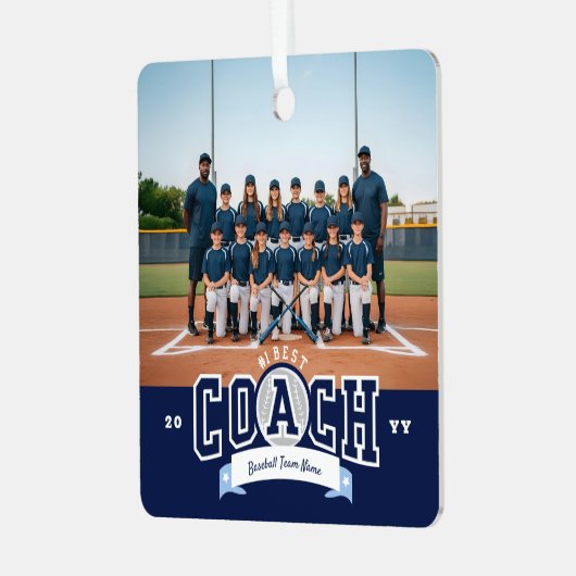 #1 Best Coach Baseball Team Photo Appreciation Ornament Aus Metall (Vorderseite links)