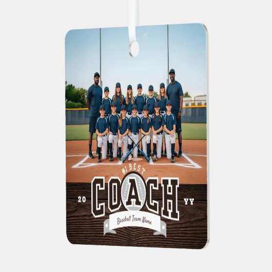 #1 Bester Trainer Baseball-Mannschaftsfoto Anerken Ornament Aus Metall (Vorderseite links)