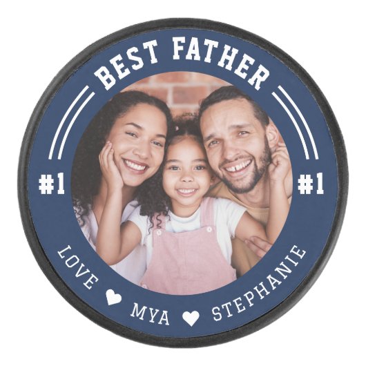 #1 Bestes Vater-Foto Bewahren kundenspezifisches F Eishockey Puck (Vorderseite)