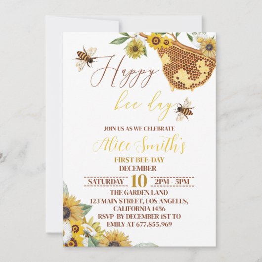 1. Bienentag Geburtstag Einladung Hummel Biene (Vorderseite)