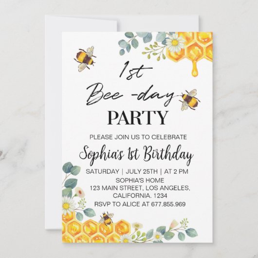 1. Bienentag Geburtstag Einladung Hummel Biene (Vorderseite)