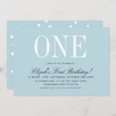 1. BIRTHDAD PARTY eleganter Baby Blue Junge ONE Einladung (Vorne/Hinten)