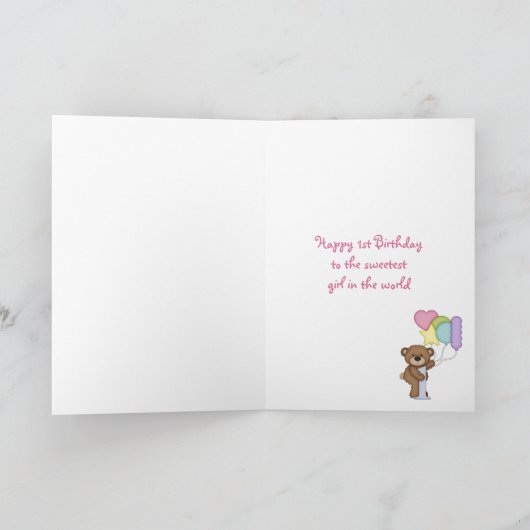 1. Birthday Bear Rainbow Stripes and Balloons Karte (Innenseite)