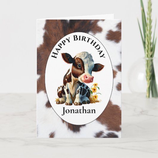 1. Birthday Brown Cow Card Karte (Vorderseite)