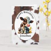 1. Birthday Brown Cow Card Karte (Gelbe Blume)