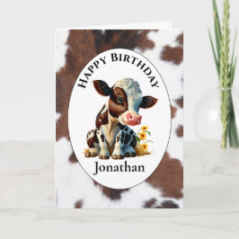 1. Birthday Brown Cow Card Karte