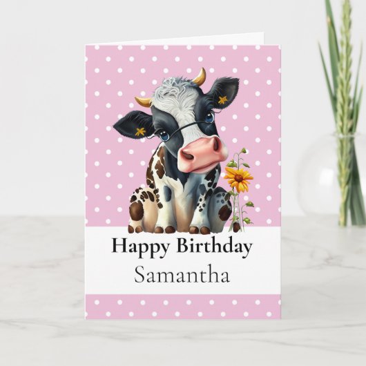 1. BIRTHDAY Dairy COW Girl CARD Karte (Vorderseite)