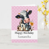 1. BIRTHDAY Dairy COW Girl CARD Karte (Gelbe Blume)