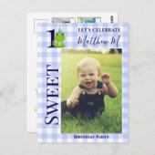 1. Birthday Frosch Karierte Party Einladung Postkarte (Vorne/Hinten)