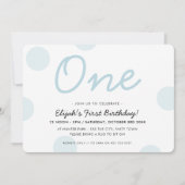 1. BIRTHDAY PARTY Baby blue boy ONE polka dots Einladung (Vorderseite)