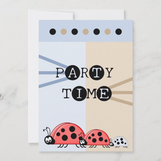 1. Birthday Party Foto Ladybugs blau braun Einladung (Rückseite)