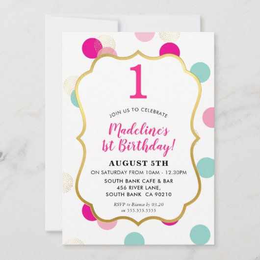 1. BIRTHDAY PARTY INVITE Moderner Konfetti-Spot Einladung (Vorderseite)