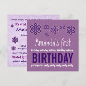 1. Birthday Purple Flowers Individuelle Name Templ Einladung (Vorne/Hinten)
