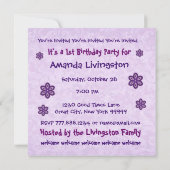1. Birthday Purple Flowers Individuelle Name Templ Einladung (Rückseite)