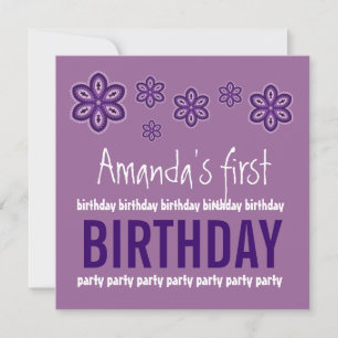1. Birthday Purple Flowers Individuelle Name Templ Einladung