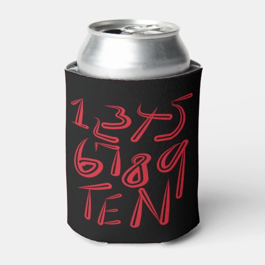 1 bis 10 Typografie in Rot auf Schwarz Muster Dosenkühler (Kanne Vorderseite)