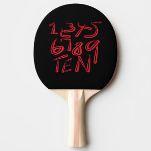 1 bis 10 Typografie in Rot auf Schwarz Muster Tischtennis Schläger