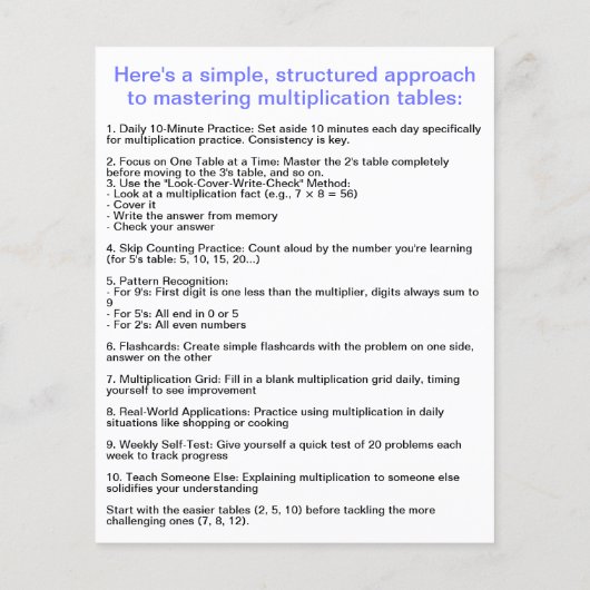 1 bis 20 Multiplikationsdiagramm | Math Times-Tabe Flyer (Hinten)