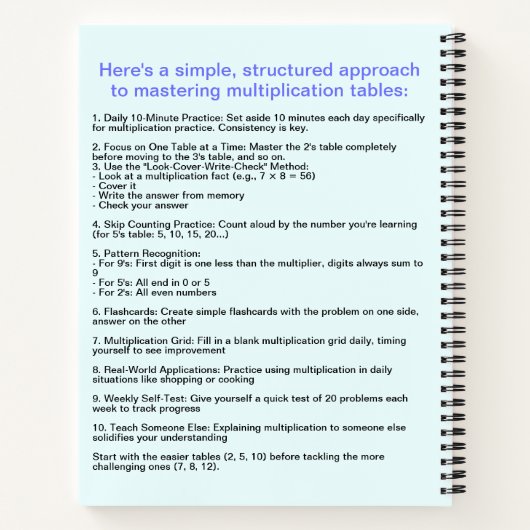 1 bis 20 Multiplikationsdiagramm | Math Times-Tabe Notizblock (Rückseite)