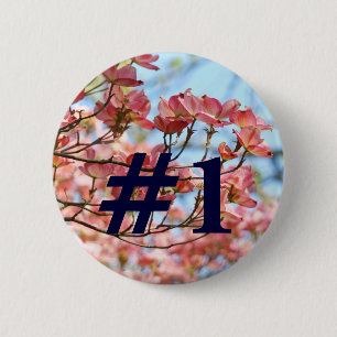 #1 Button custom Pink Dogwood Blume Blue Sky