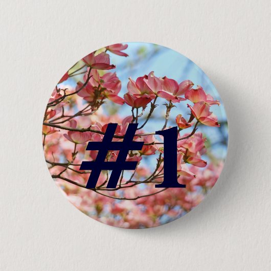 #1 Button custom Pink Dogwood Blume Blue Sky (Vorderseite)