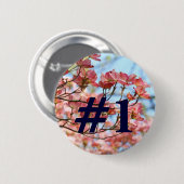 #1 Button custom Pink Dogwood Blume Blue Sky (Vorne & Hinten)
